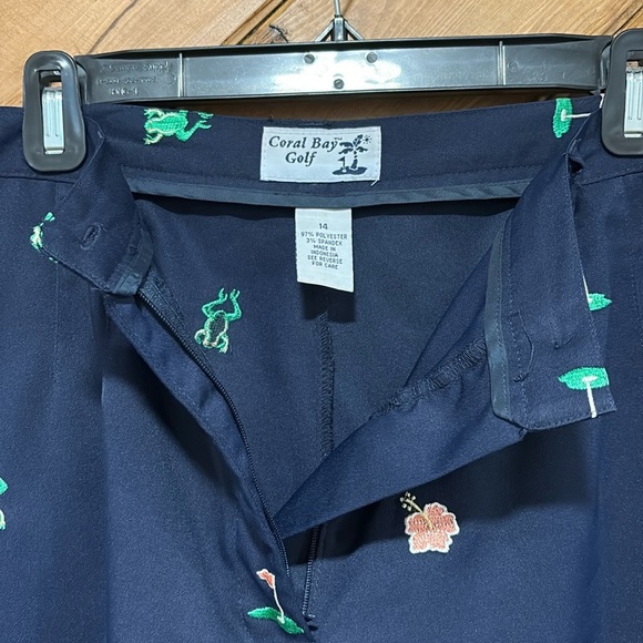 Coral Bay Golf Navy Capris with Green Golf, Frog and Flower Motif Embroidery - Picture 5 of 5